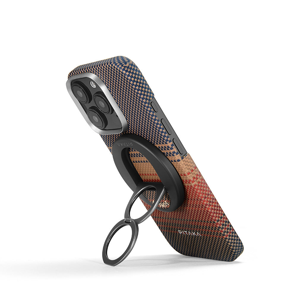 Pitaka Tactile Woven Sunset-Moonrise Serisi iPhone 16 Pro M-safe Şarj Özellikli Grip 3 Standlı Aramid Fiber Sunset Kılıf Pitaka Tactile Woven Sunset-Moonrise Serisi iPhone 16 Pro M-safe Şarj Özellikli Grip 3 Standlı Aramid Fiber Sunset Kılıf